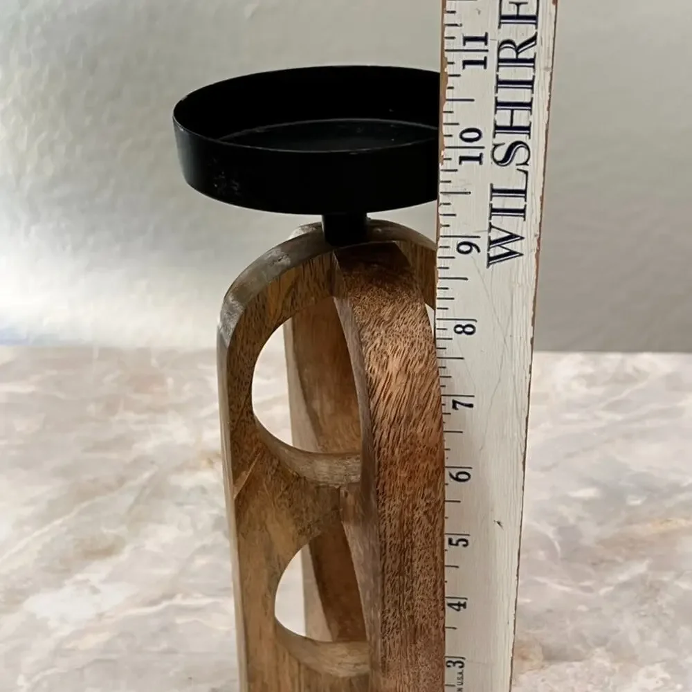 Split P Tall Geo Candle Holder Pillar Wood Metal Geometric Modern Minimalist